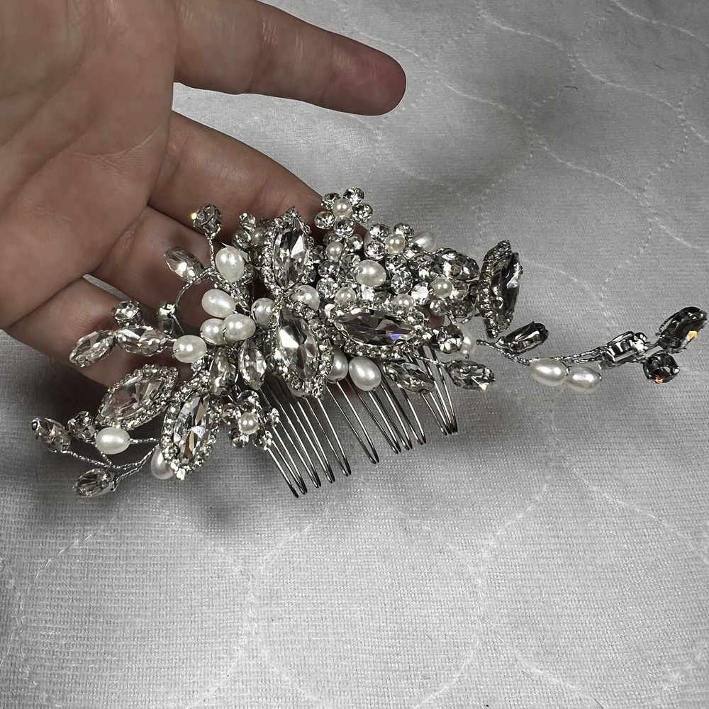 Crystal Hair Pin Wedding Prom Silver Tone Accessory Vintage Rhinestones